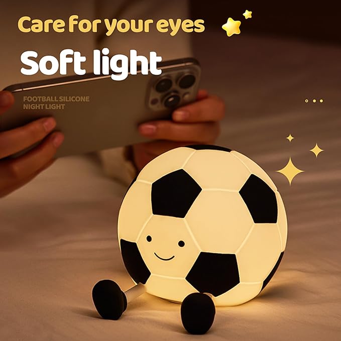 Soccer Night Light for Kids, Cartoon Soccer Lamp Silicone Baby Nursery Night Light with 3 Level Dimmable Rechargeable Bedside Lamp Nightlight Gifts for Kids Toddler Bedroom Home Office Decor