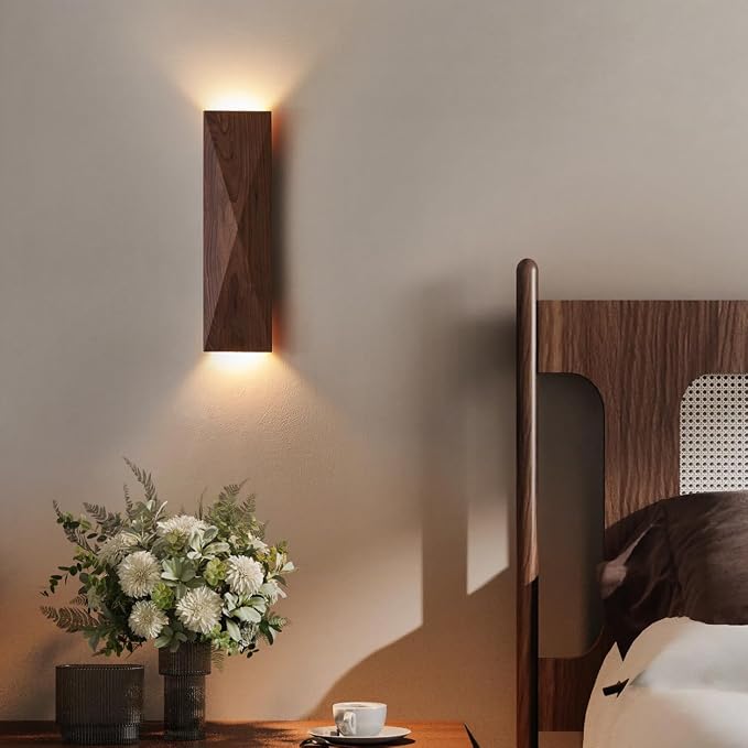 Modern Walnut Wood Wall Sconces, Linear Wood Mounted Lamps, Minimalist Up and Down Wall Sconce for Living Room,Bedroom,Stairway, Hallway