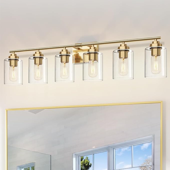SKEJAO Bathroom Vanity Light Over Mirror,Bathroom Light Fixture Wall Sconce Lighting for Bedroom,Living Room (Gold, 6-Light)