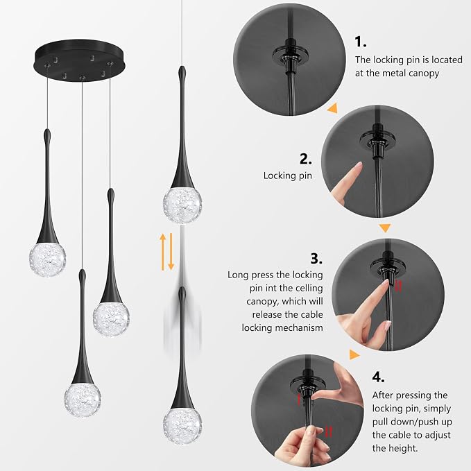 cenzoz 3-Lights Modern Pendant Lights for Kitchen Island LED Dimmable Crystal Glam Ceiling Pendant Lighting Chandelier for Dining Room Hallway Bedroom Corner Lamp Black
