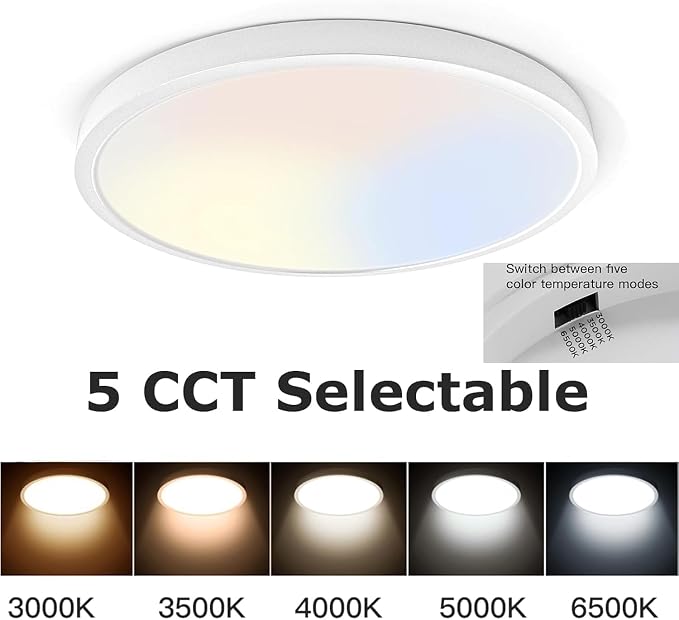 TALOYA 6-Pack 15.8" LED Flush Mount Ceiling Light Fixture,24W 5CCT,White | 100–240 VAC Input,Edge-Lit LED Modern Ceiling Lamp for Living Room,Bedroom,Hallway,Kitchens