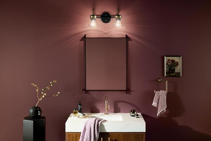 Kichler Farum 2-Light Bathroom Vanity Light, Black | Modern vanity light with clear glass for bathroom mirrors and powder rooms (19.25" x 9.5"), 55154BKCLR