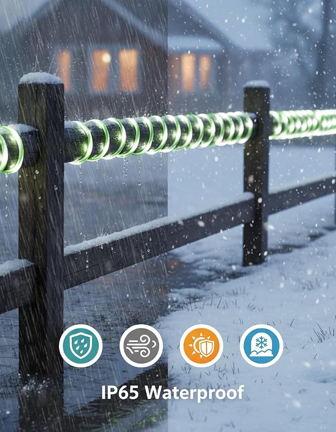 Halloween Candy Cane Lights, Tree Light, 33ft 100 LEDs Solar Rope Lights Outdoor, 8 Lighting Modes Solar Powered String Lights for Christmas Decor, Camping Canopy, Tent Decor, Green White