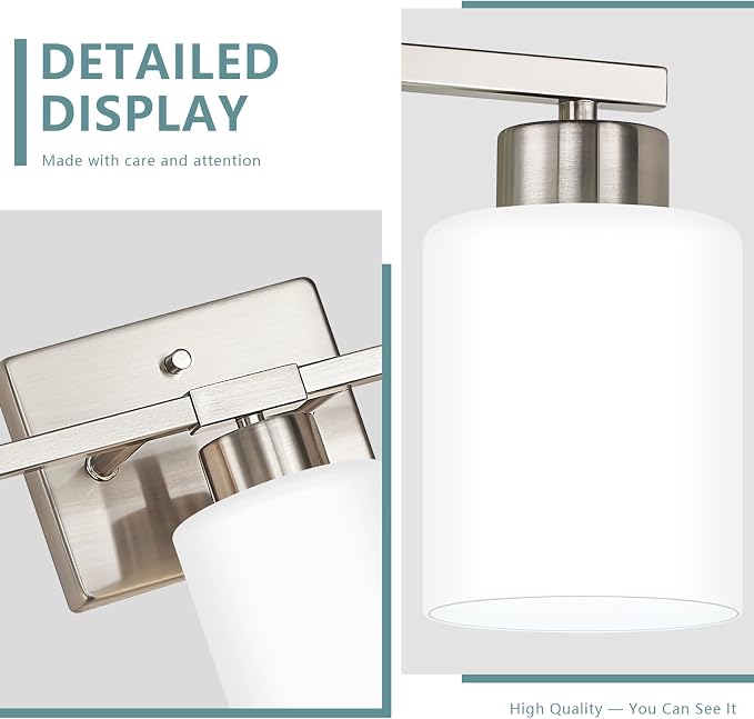 Brushed Nickel Bathroom Light Fixtures Vanity Lighting Over Mirror | 5-Light Modern Wall Sconces with Milky White Frosted Glass Shades for Restroom (E26 Socket)