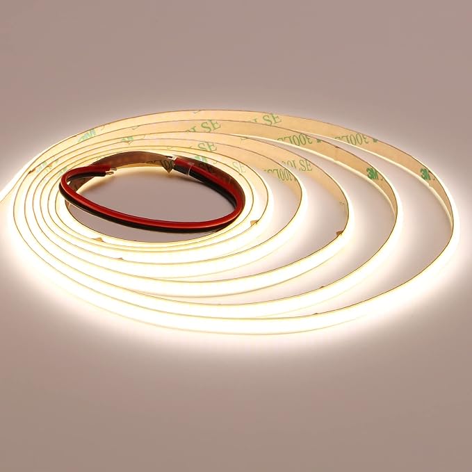 TOPAI 12V 5mm Dotless COB LED Strip 16.4ft 4000K Natural White | Ultra Thin Tape Lights, CRI>90 400 LEDs/M, No Dark Spots, Flexible Cuttable, Self Adhesive Easy Install