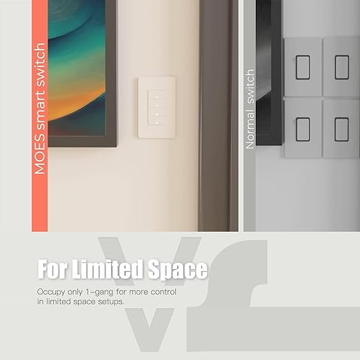 MOES WiFi Smart 4 Gang Light Switch, Neutral Required, White | Inteligente Single Pole Switch, Compatible with Alexa Google Assistant, Remote Control, No Hub Required