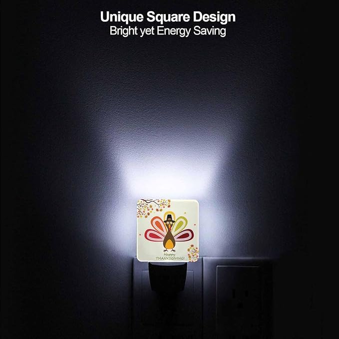 LED Night Light Plug into Wall with Dusk to Dawn Light Sensor White Energy Efficient Thanksgiving Turkey Happy Nightlight for Bedroom Bathroom Hallway Living Room Kitchen