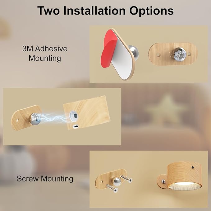 Kitloo Rechargeable Wall Sconces 2200mAH Battery Operated, 200LM LED Wall Light 3 Color Temps & Remote and Touch Wall Lamps, 360°Rotate Magnetic Ball Dimmable Cordless Lights for Reading 2 Pack