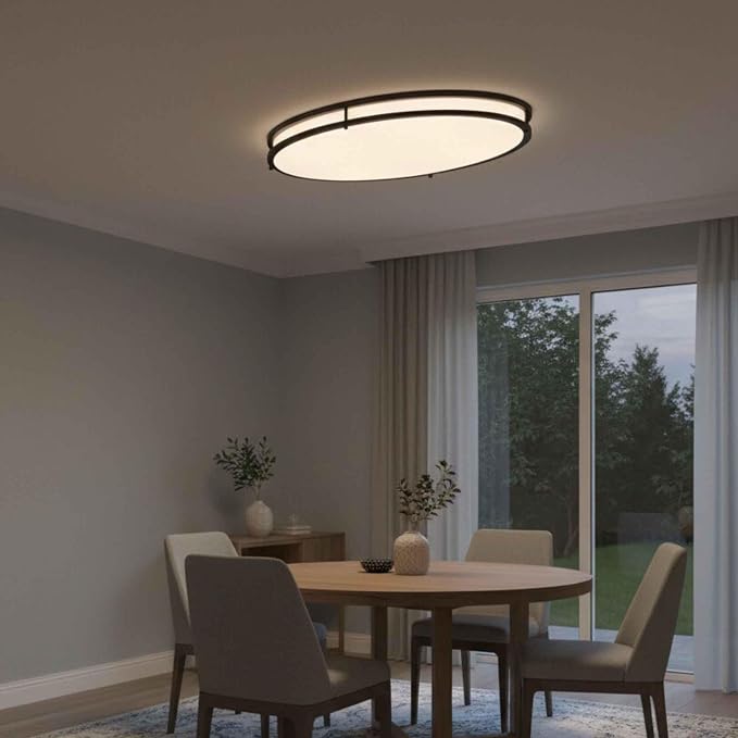 24 Inch Oval Black Ceiling Light Fixture for Living Room - 24” Black Flush Mount LED Ceiling Lights 3000K/4000K/5000K LED Kitchen Bathroom Light Oval Bedroom Lamp, 32W, 2100LM, Steel and Polystyrene