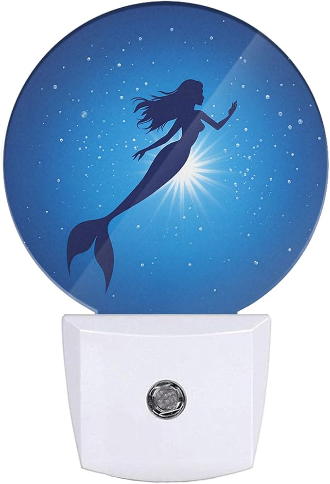 Mermaid Plug-in Nightlight for Women Girls Gifts Blue Ocean Undersea Mermaid Night Lights Plug into Wall Dusk to Dawn Sensor LED 0.5W Energy Efficient