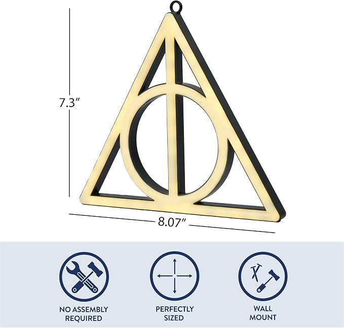 Idea Nuova Harry Potter The Deathly Hallow Neon Figural LED Hanging Wall Art,Magical Wall Décor, 8.07"x7.3"