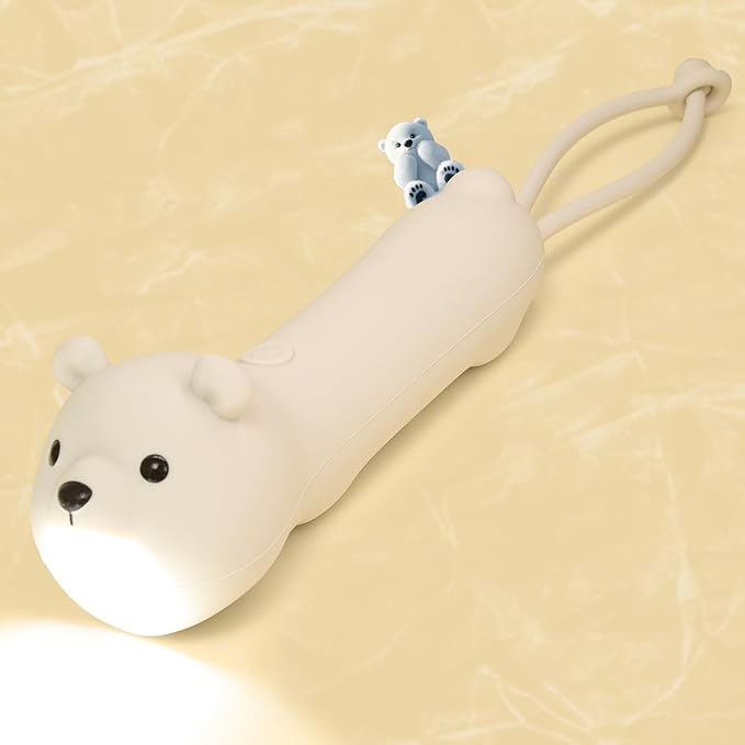 Silicone Polar Bear Flashlight, Dimmable Rechargeable Hanging Night Light for Camping, Night Walks and Home Use, Animal Themed Themed Portable Torch