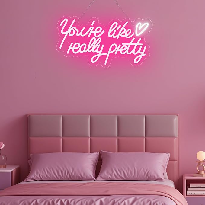 You're Like Really Pretty Neon Sign - USB Powered Pink LED Light for Girls | for Women Teen Girlfriend, Bedroom Wall, Spa Nails Bar Lounge Room Decor, Gifts, Dimmable, Soft, Easy Hanging Install, 16.5in
