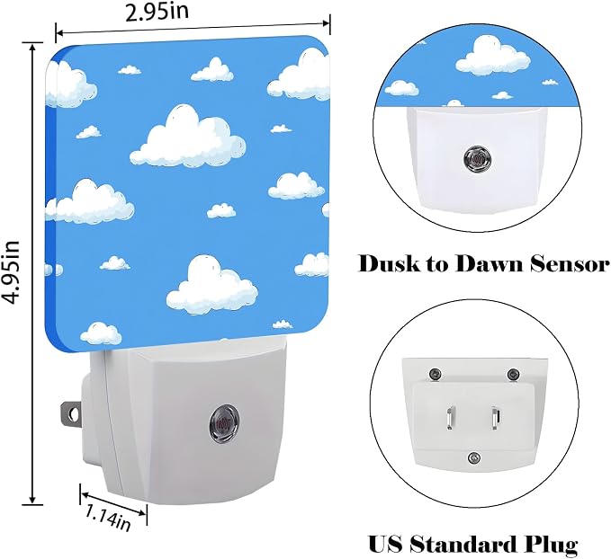 Clouds and Blue Sky Night Light,Plug-in Night Lights with Dusk-to-Dawn Sensor for Stairway,Hallway,Bedroom Sleep Friendly Ideal for Women/Girls/Boys Gift,0.5w