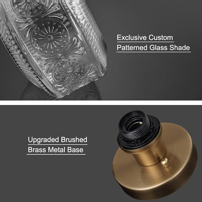 DSMJFU Semi Flush Mount Ceiling Light, Brass Thick Glass Fixture | Thick Glass Shade Creates Soft Warm Glow, Semi Flush Design Fits Low Ceilings, Ideal for Hallway Bedroom Bathroom Laundry