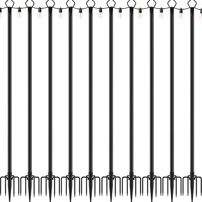 10 Pack String Light Poles,10 Ft Light Poles for Outside String Lights,Outdoor Lights Pole with Fork,Metal Poles Stand for Patio Deck Backyard (10FT 10 Pack)