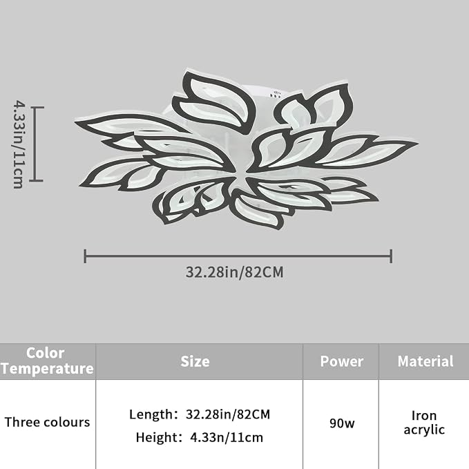 Garwarm 32" Large Flush Mount Ceiling Light, Dimmable LED Flower Fixture | Modern Ceiling Light with Remote, Adjustable Color Temperature 3000K-6500K,Decorative Lamp for Living Room Bedroom Kitchen