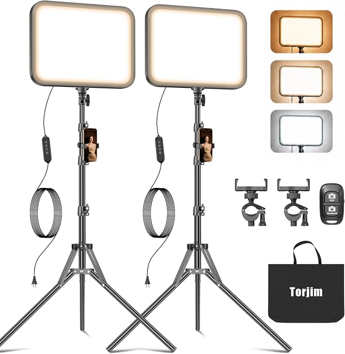 Torjim 12 Inch Video Light Kit for Creators | 30W High Brightness | Studio Lights with Tripod Stand & Phone Holder | 3000-6500K Adjustable Photography Lighting for YouTube Streaming Home Studio