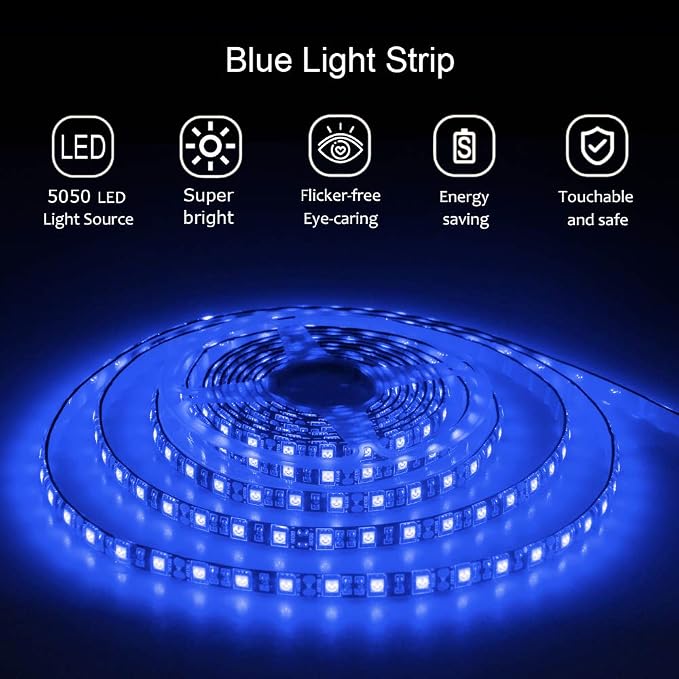 ALITOVE 16.4ft 5050 Blue LED Flexible Strip Ribbon Light Black PCB DC 12V 5M 300 LEDs Waterproof IP65 for Home Garden Commercial Area Lighting, Without Power Supply