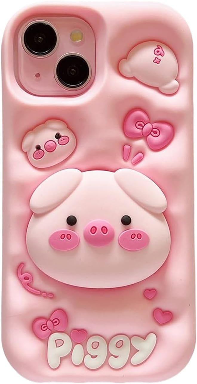 Kawaii Phone Case for iPhone 14 Pro Cute 3D Cartoon Pink Pig Silicone Protective Case Cover for Women & Girl