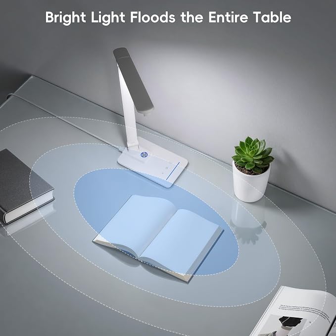 ELECTRI Desk Lamp for Home Office, 5 Color & Stepless Dimming, Eye-Caring | 360° Rotatable, Touch Control, with USB-C Output Port, for Study, Reading, Work, Nail Art, Craft, Puzzle, with Adapter