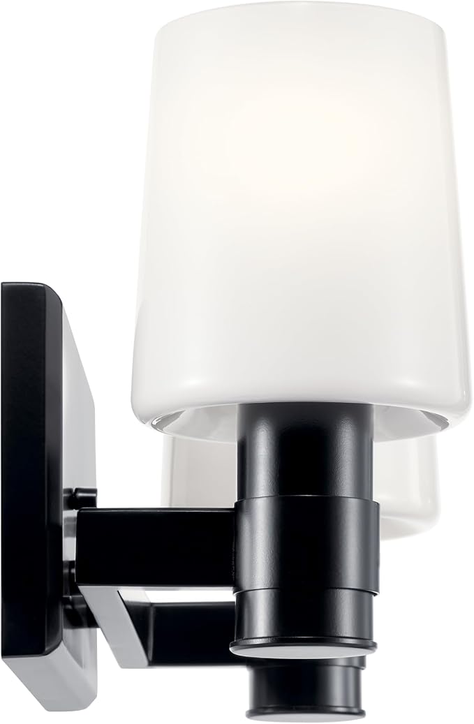 Kichler Adani 2-Light Bathroom Vanity Light, Black | Modern vanity light with opal glass for bathrooms and powder rooms (14.5" x 8.25"), 55175BK