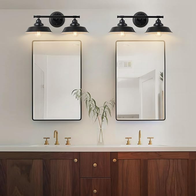 GoYeel Bathroom Light Fixtures 2 Light - 21" Matte Black Vanity Lights for Mirror Rustic Industrial Bathroom Wall Light Fixtures, E26 Bubes