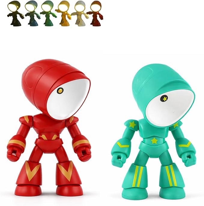 Lonely Robot Cartoon Cute Robot Design Companion Table Light, LED Mini Night Light Lonely, 2 in 1 Magnetic Base Creative Table Lamp (Red+Green)