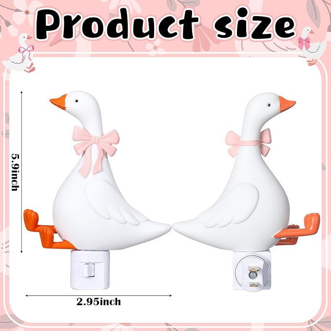 Gerrii Silly Goose Night Light Plug in Pink Bow Decorative LED Night Lights Dusk to DAW Cute Goose Decor for Nursery, Kids Bedroom, Bathroom, Birthday Gift Nightlight