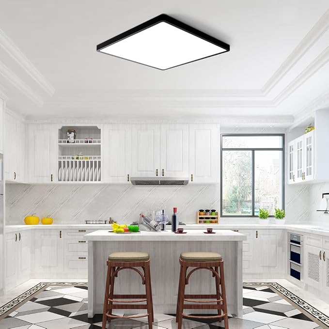 12inch 24W LED Flush Mount Ceiling Light, 5000K Square LED Ceiling Light, Black Flat Panel Lights for Bedroom, Kitchen, Living Room