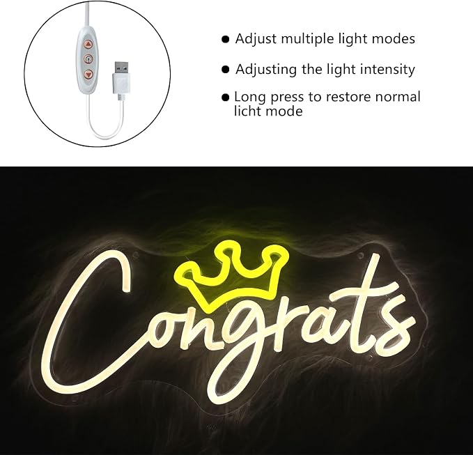 Congrats Grad Neon Sign with Crown, Graduation Decorations 2026 | Congrats Led Light Signs for Wall Decor, Bedroom Bar Club Colleges Wedding Birthday Party Decor Gifts