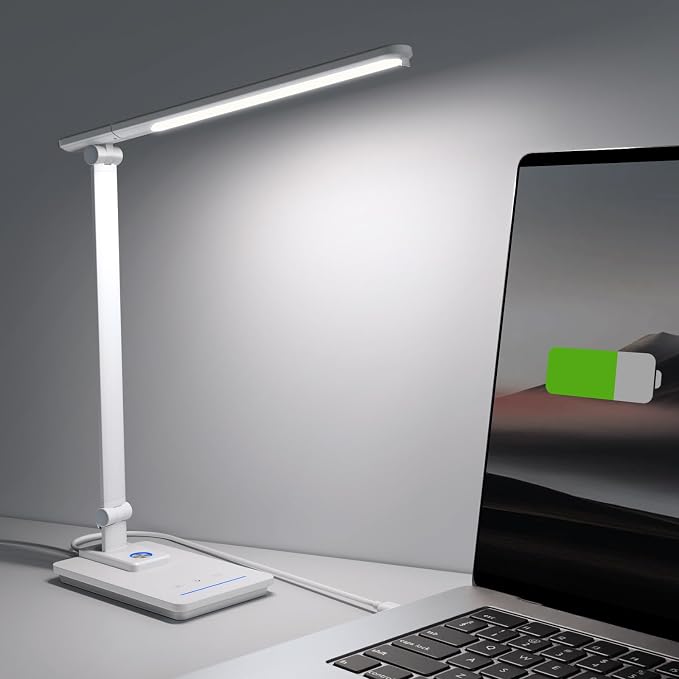 ELECTRI Desk Lamp for Home Office, 5 Color & Stepless Dimming, Eye-Caring | 360° Rotatable, Touch Control, with USB-C Output Port, for Study, Reading, Work, Nail Art, Craft, Puzzle, with Adapter