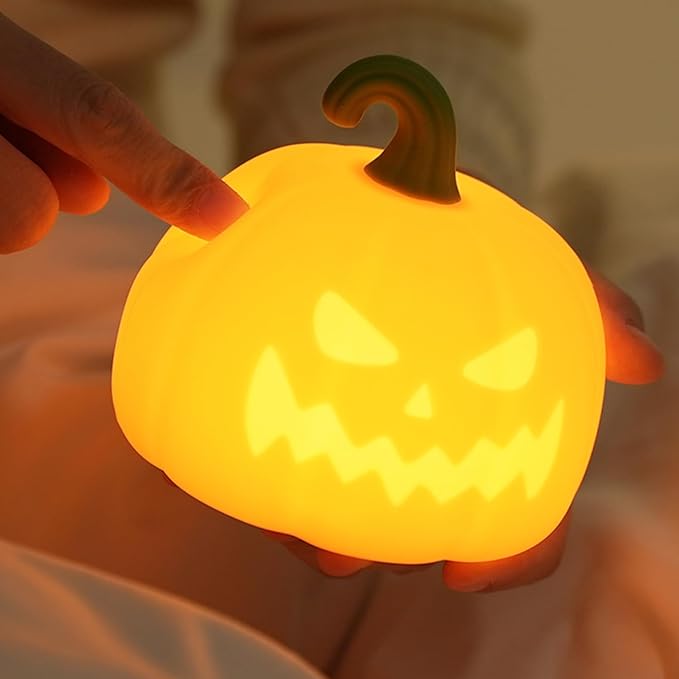 Led Cute Pumpkin Night Light, 7 Colors Dimmable Bedside Lamp, Touch Control Night Lamp with Timer for Kids Adults, Used for Camping Party Room Decor(Pumpkin)