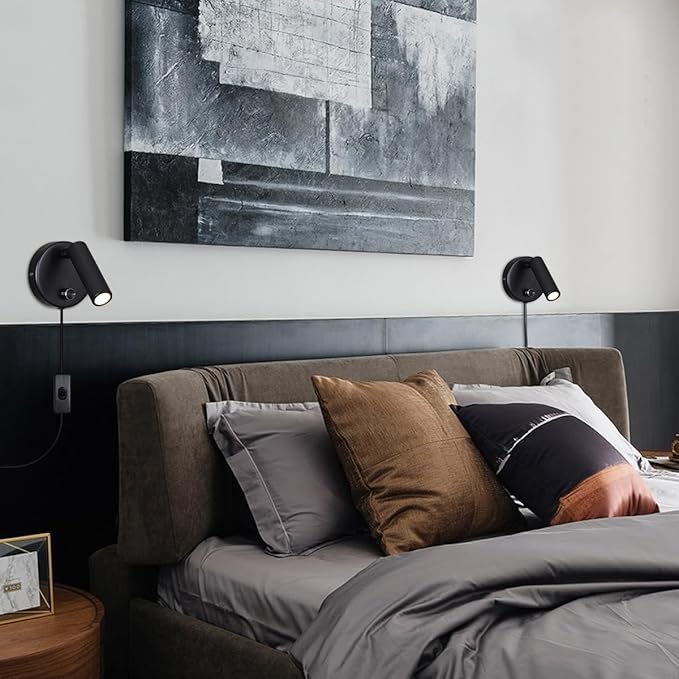 Surface Wall Mounted Reading Light Sconces Lamp Physical Knob Dimmer Switch LED 5W Warm White 3000K (Black Plug Cord)