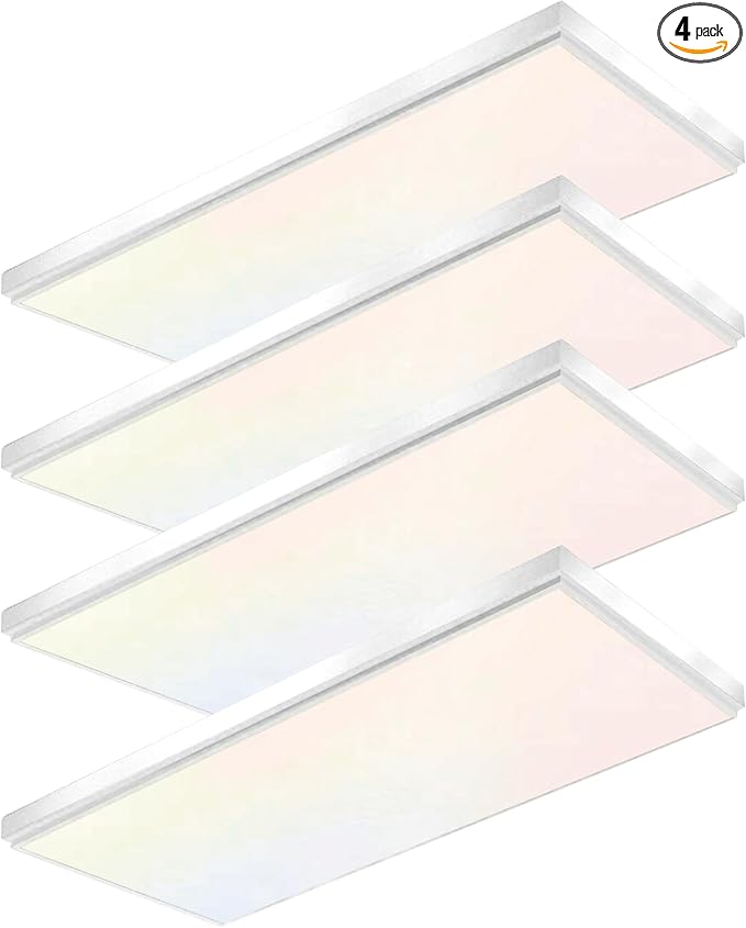 2'x4' 5500 Lumen 4 Pack LED Flat Panel,Flush Mount and Drop Ceiling | White Trim 5 CCT, 3 Level Dim,CRI 90 for Home and Office (2x4 Feet)