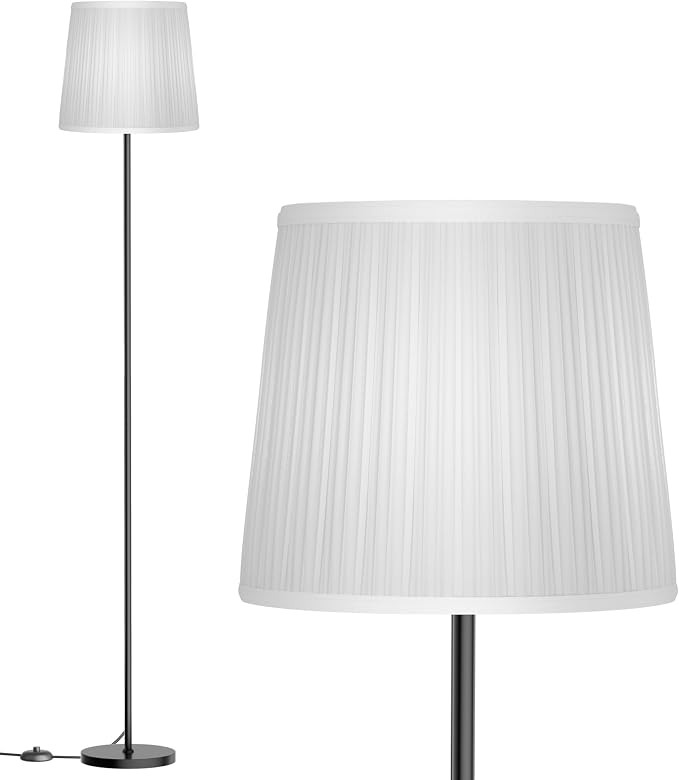 Dimmable Floor Lamp with Pleated Shade for Living Room | Dimmable LED Standing Lamp with Foot Switch, Modern Floor Reading Light for Bedroom Office Corner