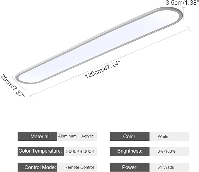 4FT LED Flush Mount Ceiling Light, 51W Dimmable Modern Linear Kitchen Ceiling Lamp, High Brightness Low Profile Long Ceiling Light Fixture for Shop Lighting Home Closet Laundry, White