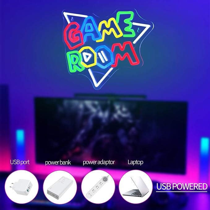 JEDAEMEN Game Room Neon Signs for Wall Decor Game Zone LED Sign Neon Lights | Gaming Led Light Sign Preppy Game Room Decor Light Up Sign for Teen Boys Gamer Room Birthday Party Decoration USB Powered