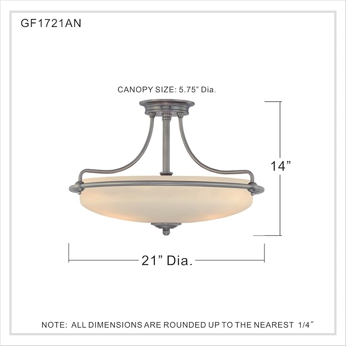 Quoizel Griffin 21" Semi-Flush Mount Ceiling Light, Antique Nickel | 4-Light, Opal Etched Glass, ETL Damp Rated, Transitional Style