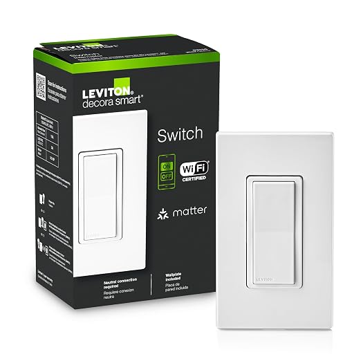 Leviton Decora Smart Switch, Wi-Fi, Works with Matter, Alexa, Google Assistant, Apple Home/Siri & Wired or Wirefree 3-Way, Neutral Wire Required, D315S-1RW, White