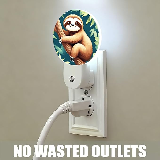 Plug-in Cute Sloth Night Light Tropical Jungle Nightlight with Dusk to Dawn Sensor, Auto On/Off 0.5W Energy-Saving LED Lighting for Men Women Boys Girls Gift