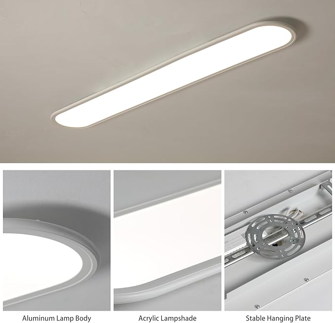 4FT LED Flush Mount Ceiling Light, 51W Dimmable Modern Linear Kitchen Ceiling Lamp, High Brightness Low Profile Long Ceiling Light Fixture for Shop Lighting Home Closet Laundry, White