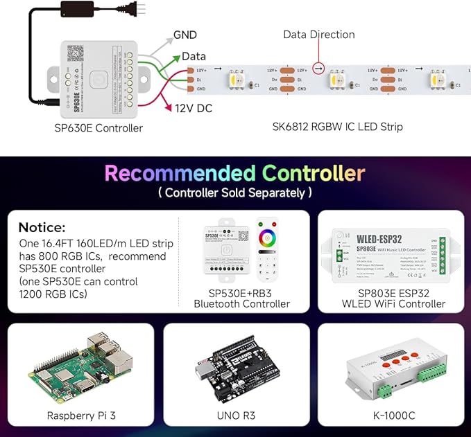 BTF-LIGHTING SK6812(Similar WS2812B) UL Listed RGBW RGB+Natural White(4000K) Individually Addressable DC12V 16.4FT 30LED/m 4 Color in 1 Light Dream LED Strip IP30 White PCB(No Adapter or Controller)
