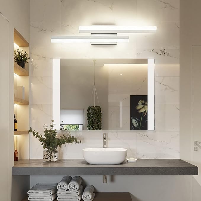 PRESDE 24 Inch LED Vanity Light Brushed Nickel Bathroom Light Fixtures Over Mirror Modern Bath Wall Lighting Bar 3CCT