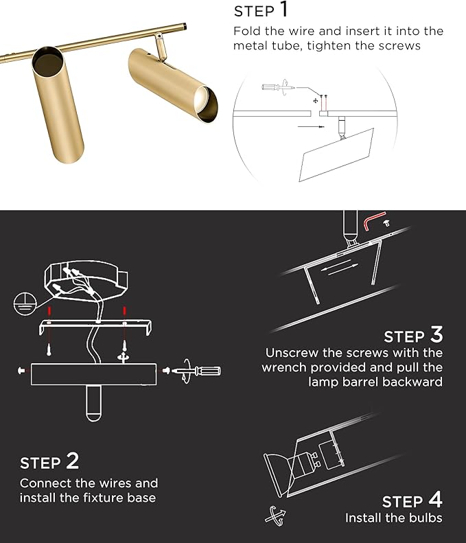 FEMILA LED Track Lighting, 50" Track Lighting Fixtures, Rotatable Kitchen Track Lights, Brass Gold Finish, GU10 Base, 4FS79TL-6 BG