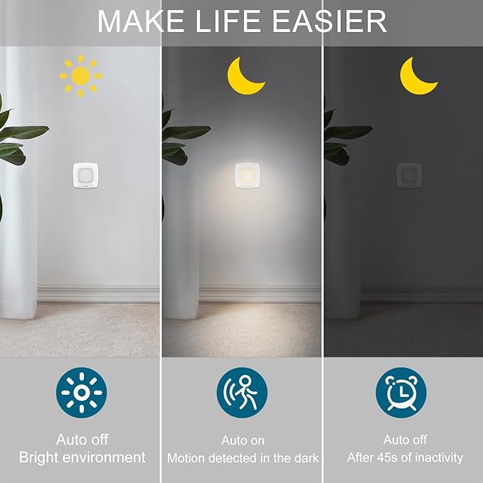 BIGMONAT Motion Sensor Tap Light,Battery Operated Push Lighting, Wireless Puck Lights, Stick-Anywhere Under Cabinet Counter Lights,Easy to Install for Stair/Kitchen/Hallway（White, 3Pack ）