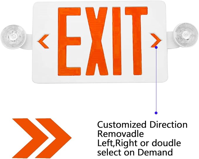 LED Exit Sign with Emergency Lights Dual LED Exit Light,Battery Backup | Two Bright LED Adjustable Heads Emergency Exit Lights, Hardwired Dual LED Combo Exit Lamp. ABS Fire Resistance UL, Red