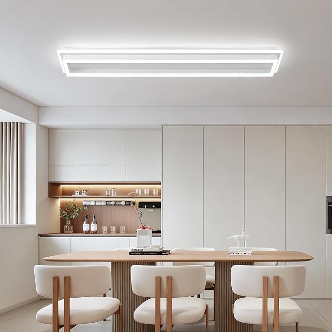 Dimmable Led Ceiling Light with Remote Control Modern Linear Flush Mount Ceiling Lighting Fixture Acrylic Long Ceiling Lamp for Living Room Kitchen Dining Room Hallway (White,39.3inch)