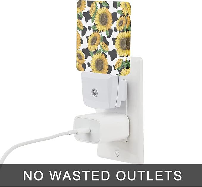 Sunflowers Night Light,Cow Print Night Lights Plug into Wall Dusk to Dawn Sensor Led Lamp for Women Men,Led Lights for Stairway/Hallway/Bedroom,0.5W