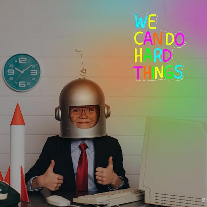 We Can Do Hard Things Neon Sign, LED Motivational Neon Lights for Wall Decor, Dimmable Positive Quote Neon Lights for Classroom, Kids Room, Bedroom, Library, Birthday Party Decoration